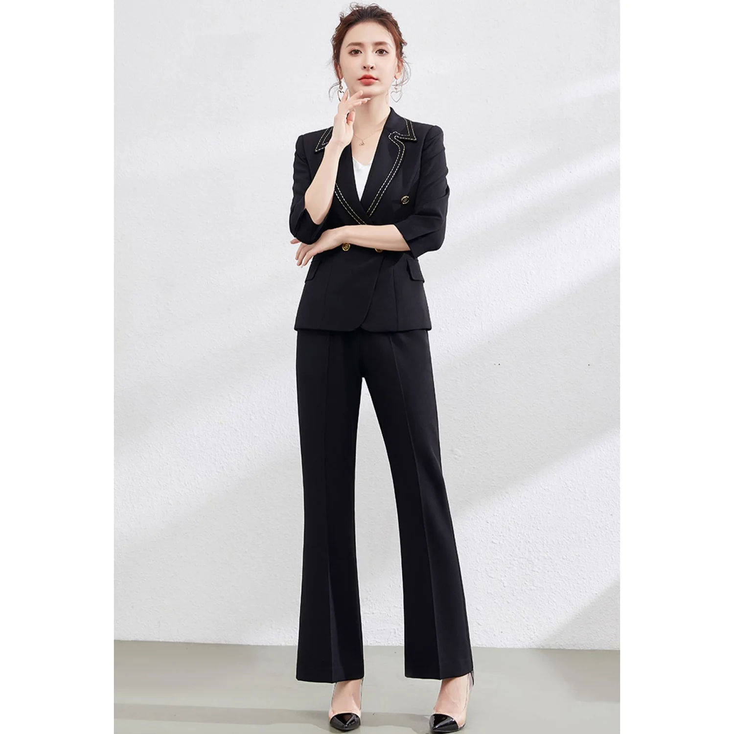 Allingentle Women's Suit 2 Piece Set Business 2-Button Short Sleeve Blazer Elegant Pantsuit for Office Work Outfits Customize