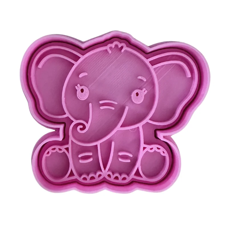 Cake Decoration Baby Elephant Shape Cookie Stamp with Cutter Animal PLA Fondant Plastic Cutter Cake Mould Tools Fondant Baking