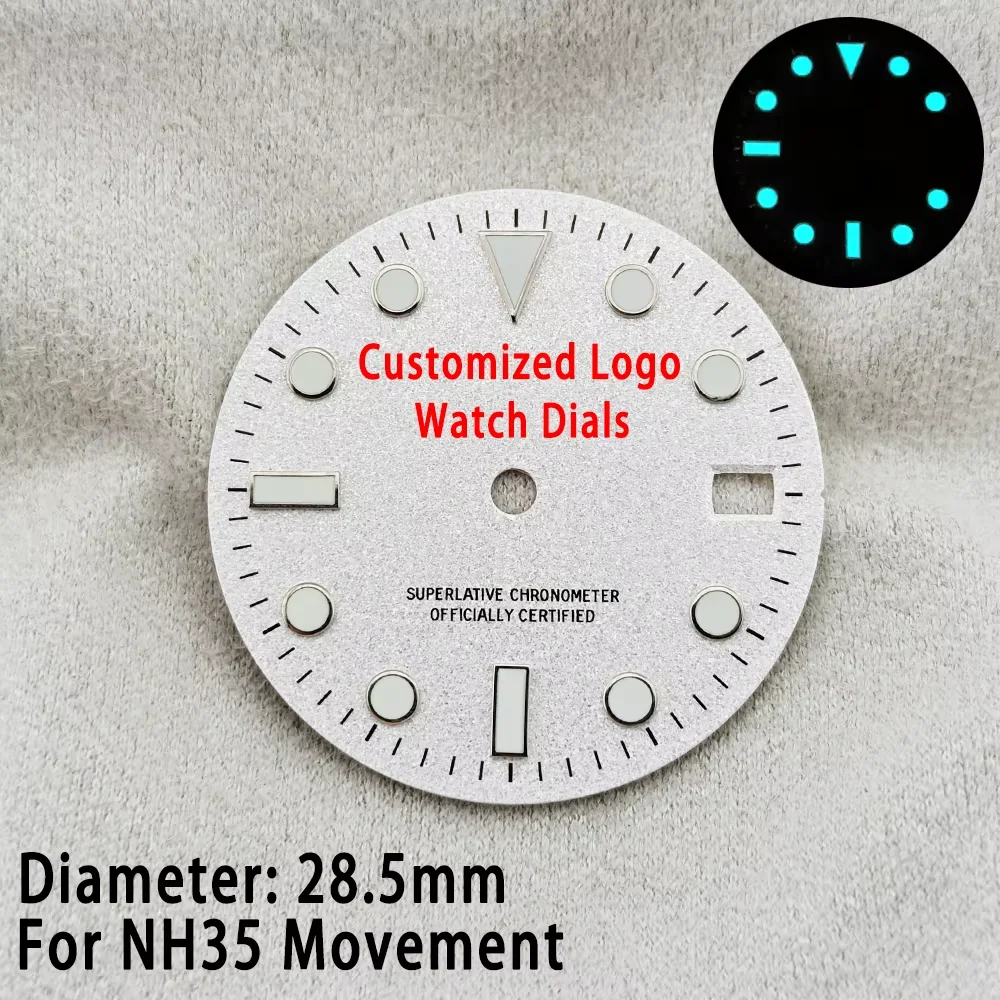 Customized Watch Dial For NH35/36 Watch Dials 28.5mm Blue&Green Luminous Watch Face For NH35 NH36 Movements Watches