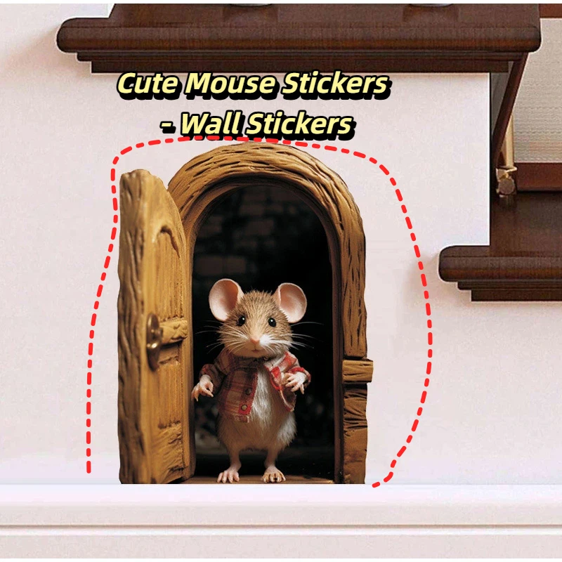 1pc efeito 3d personalizado mouse buraco adesivo leitura branco mouse flor ramo mouse bonito animal aleatório adesivo decoração para casa