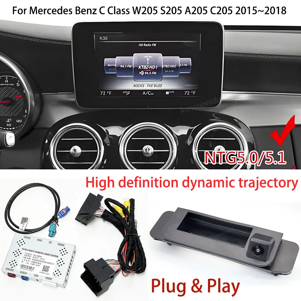 Decodificador de trayectoria de cámara de visión trasera HD para Mercedes Benz Clase C W205 S205 A205 C205 2015 ~ 2018 cámara de marcha atrás mejorada de pantalla OEM