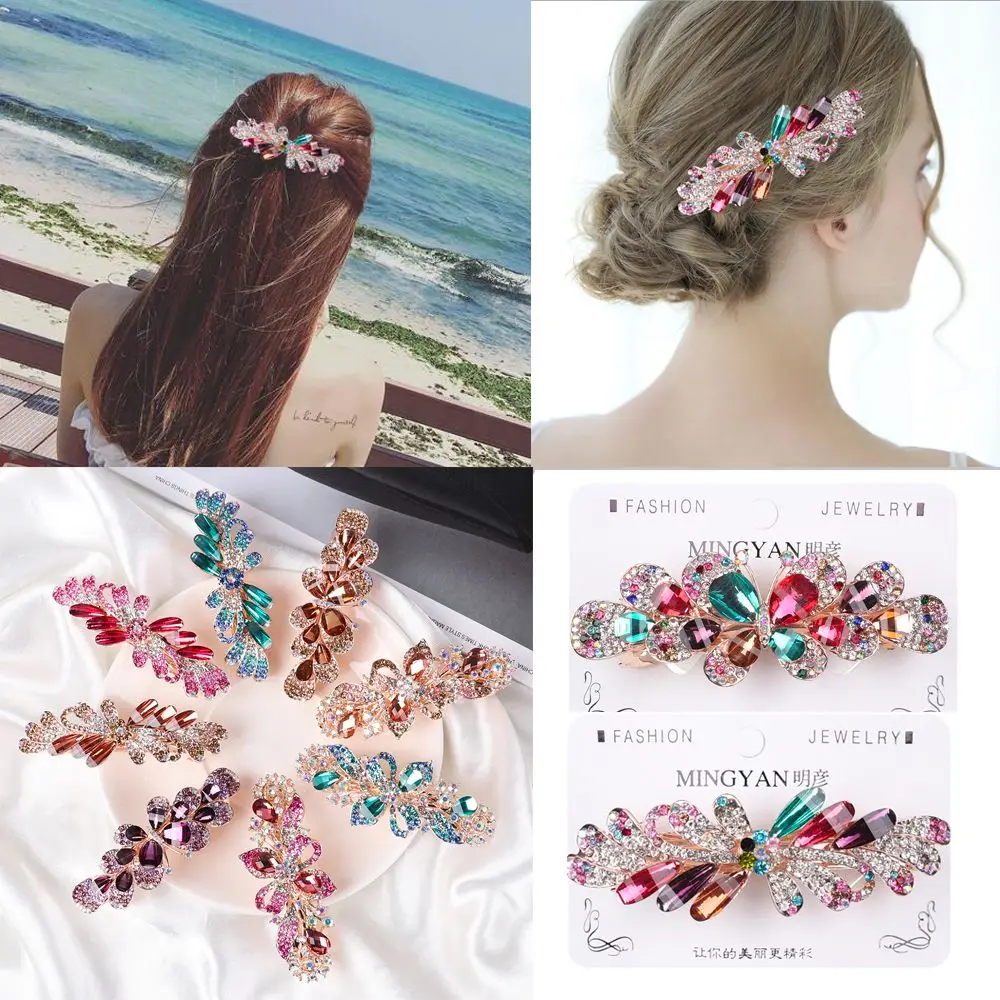 

Korean Headwear Accessories Resin Floral Crystal Hair Clip Horsetail Headwear Ponytail Holder Flower Barrettes