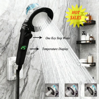New 3 Modes LED Digital Temperature Display Shower Head Water Saving Fan Spray Nozzle High Pressure Rainfall Bathroom Shower