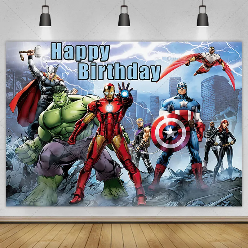 Disney Marvel photo background boy birthday party super city Cospaly photography cake table decoration studio booth props