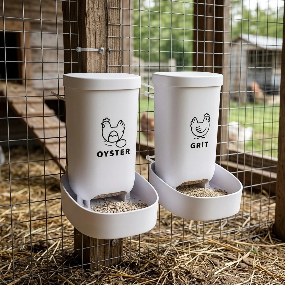 Space-Efficient Hanging Feeder for Chickens Ducks Geese That Hangs from Fences or Ceilings Reducing Floor Clutter in Sheds