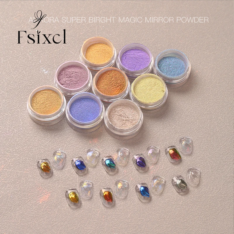 FSIXCL أورورا مسحوق تأثير الكروم لمسمار الفن المهنية مانيكير الأظافر الديكور الملونة الصباغ الغبار CB سلسلة 9 ألوان