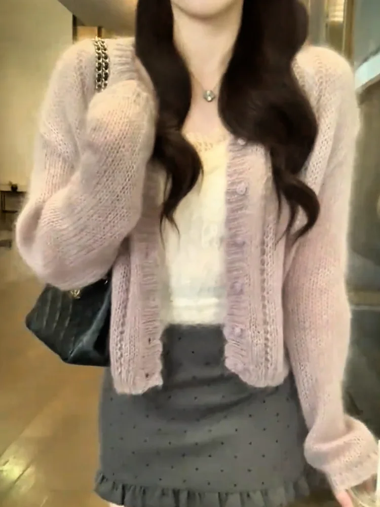 

Корейский вязаный кардиган для женщин: мягкий, модный, универсальный, антивозрастной, теплый, с длинными рукавами, больших размеров