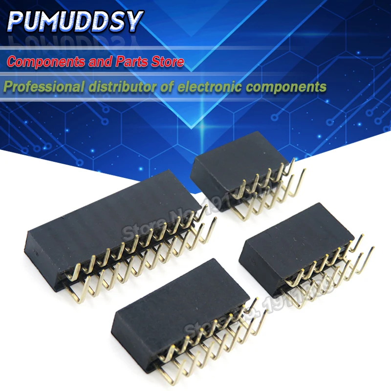 2.54mm R/A Double Row Female 2~40P PCB Board Right angle Pin Header socket Connector Pinheader 2*/4/6/10/20/40Pin For Arduino