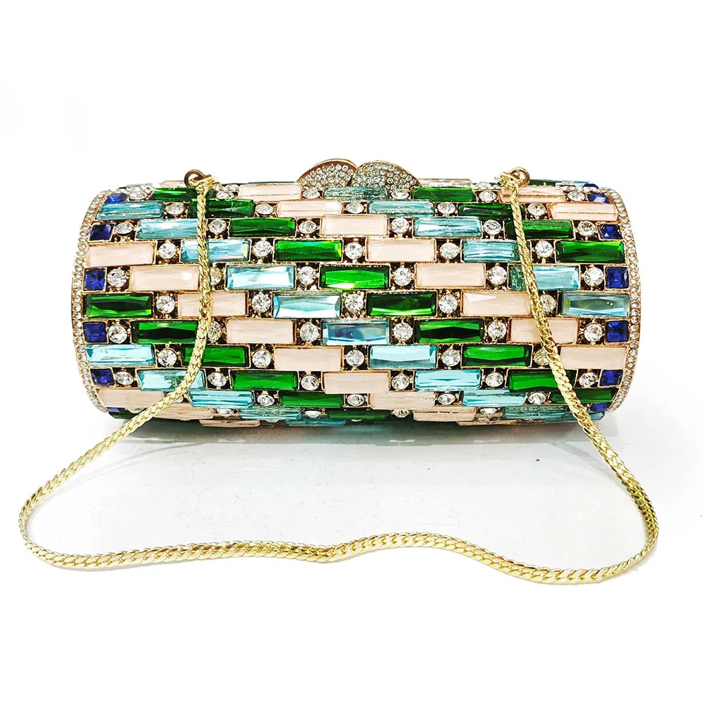 

WHTUOHENG Lady Colorful Crystal Glass Evening Clutch Bag Gorgeous Rhinestone Handbag Luxury Wedding Party Clutch Silver Purse