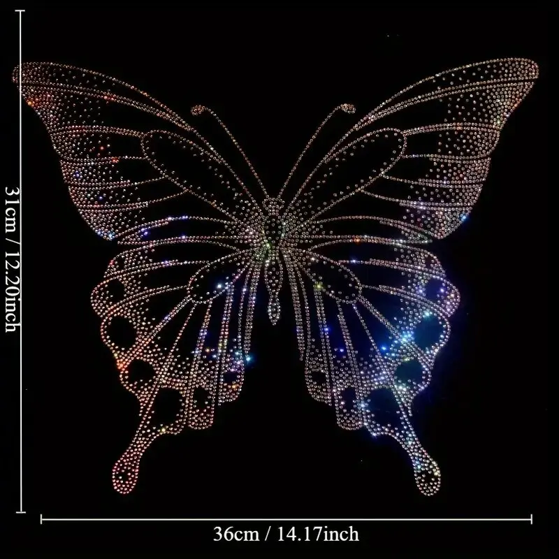 

Sparkling Butterfly Iron-On Rhinestone Transfer Decal - Large Diy Fashion Accessory For T-Shirts & Sweaters