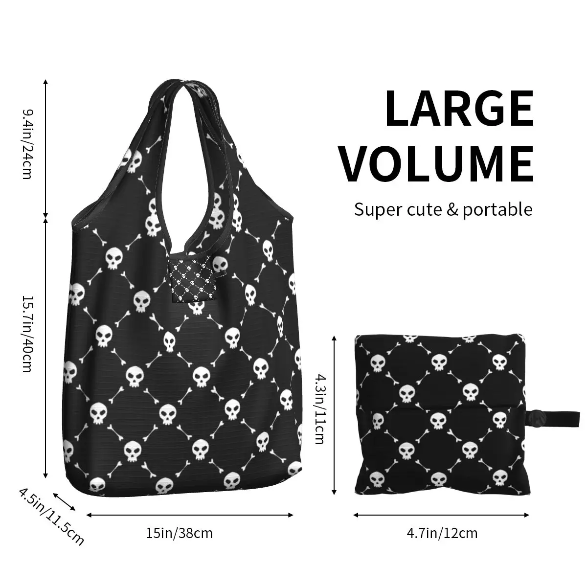 Custom Reusable Skull Print Shopping Bag Women Tote Bag Portable Horror Skeleton Death Grocery Shopper Bags