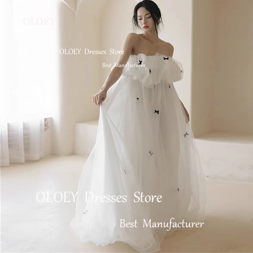 OLOEY Simple Ivory Wedding Dresses Korea Photoshoot Strapless 3D Bows Bridal Gowns A-Line Floor Length Custom Made