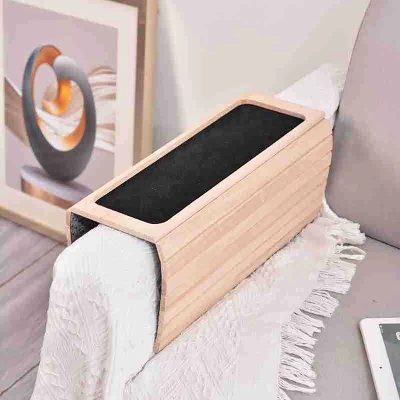 Bamboo Wood Sofa Arm Tray Table Anti-Slip Armrest Organizer Protector Drink Holder Coaster