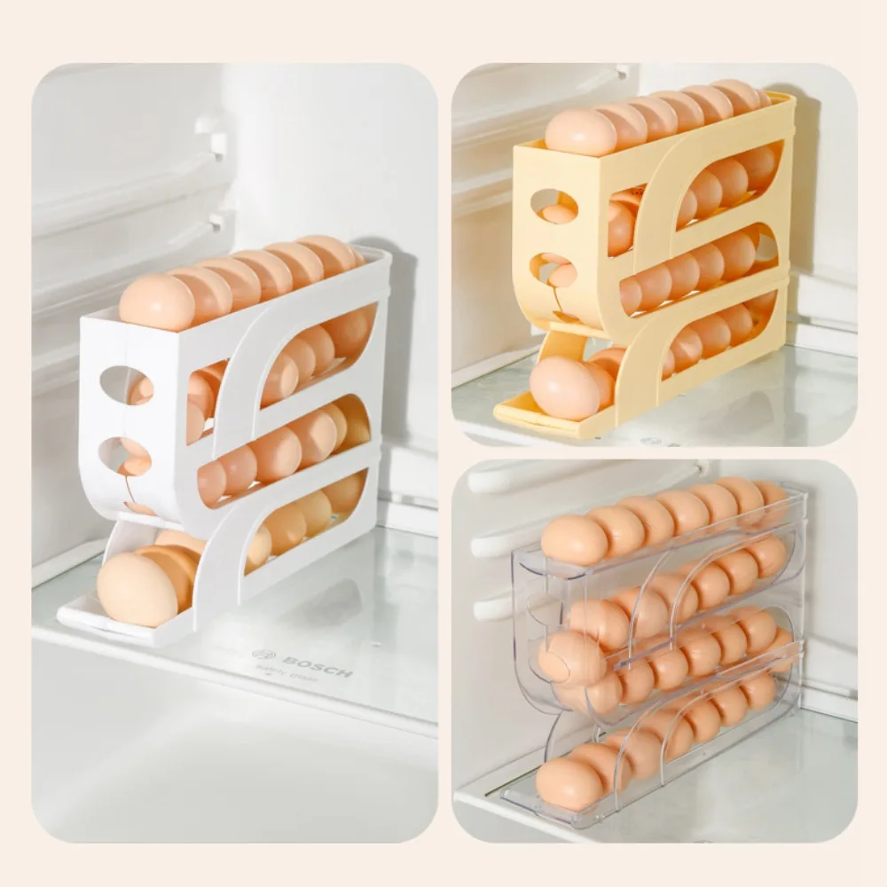 Automatic Scrolling Egg Rack Egg Basket Container Organizer Storage Box Holder Roll down Refrigerator Egg Dispenser Kitchen Home
