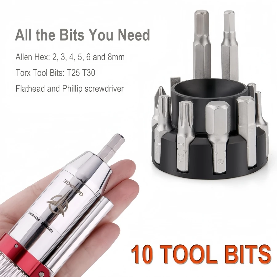 Adjustable 3-10 Nm Range Torque Wrench With 10PCS Hex Bits Aluminum Alloy T-Shape Handle, Includes Allen Wrenches Screwdrivers