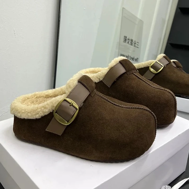 

Хутряные хлопковые тапочки на плоской подошве на платформе, модные короткие плюшевые туфли-лодочки для женщин, замшевые зимние зимние ботинки, новинка 2023 года, бренд Mujer Botas