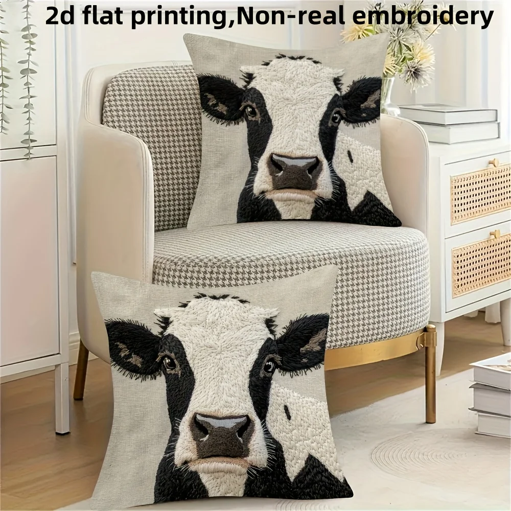 2pcs Rustic Farmhouse Cow Print Throw Pillow Covers 18x18 Inch Decorative Cushion Cases for Sofa Bedroom Living Room