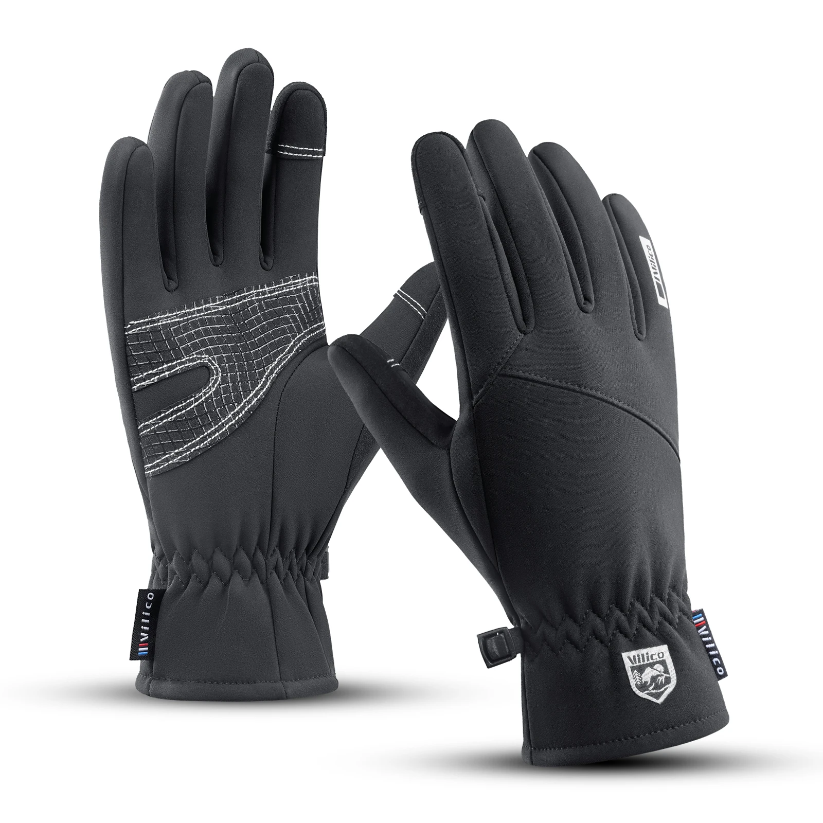 Men Winter Waterproof Cycling Gloves Outdoor Sports Running Motorcycle Ski Touch Screen Fleece Gloves Non-slip Warm Full Fingers