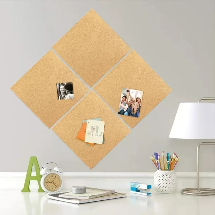 لوحة الفلين المربعة للجدران 4 عبوات 12 بوصة × 12 بوصة 1 4 بوصة لوحة إعلانات الفلين السميكة ذاتية اللصق بلاط لوحة الفلين مع 50 دبابيس ضغط لـ #2