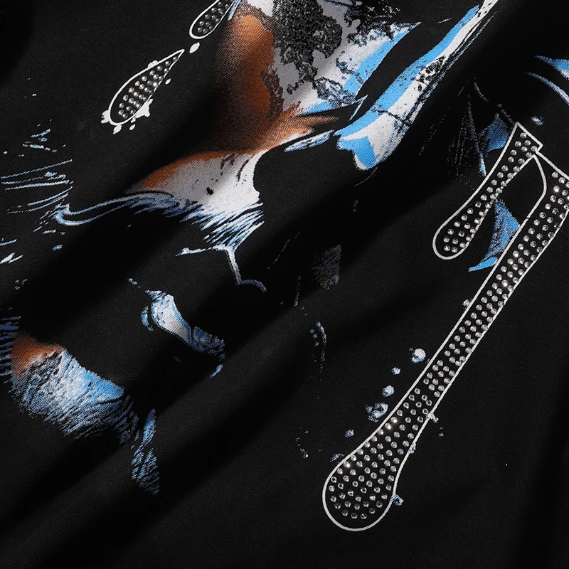 Herren Oversize T-Shirt Lustige Kleidung Strass Jesus-Weinen Grafik-Tee Streetwear Hip Hop Y2K Lässiges Kurzarm-Oberteil aus Baumwolle – Detail 10