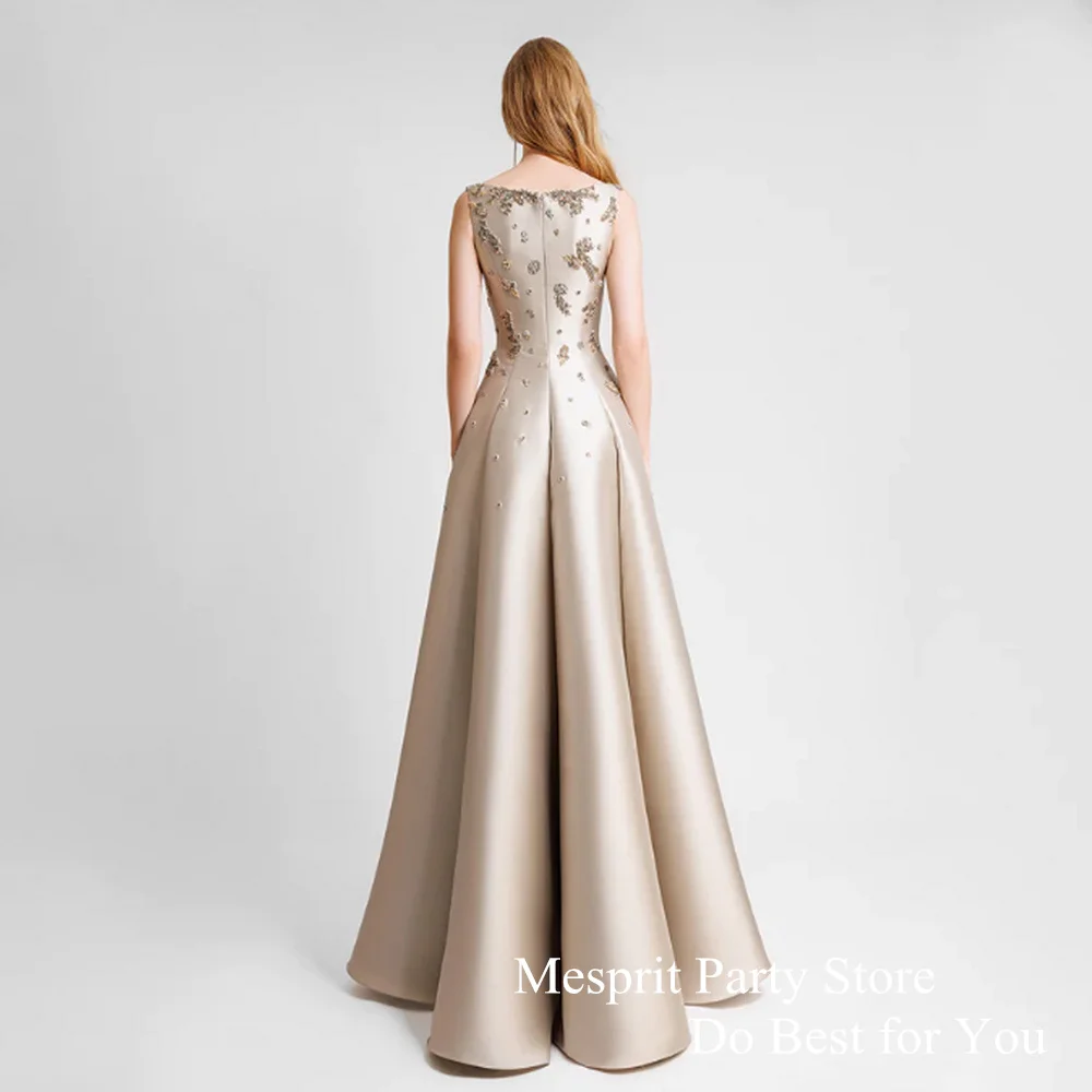 Champagne Prom Dress Customized Scoop Sleeveless Beading Stones A Line Hi-lo Satin Evening Dress for Woman Party Gown Bridesmaid