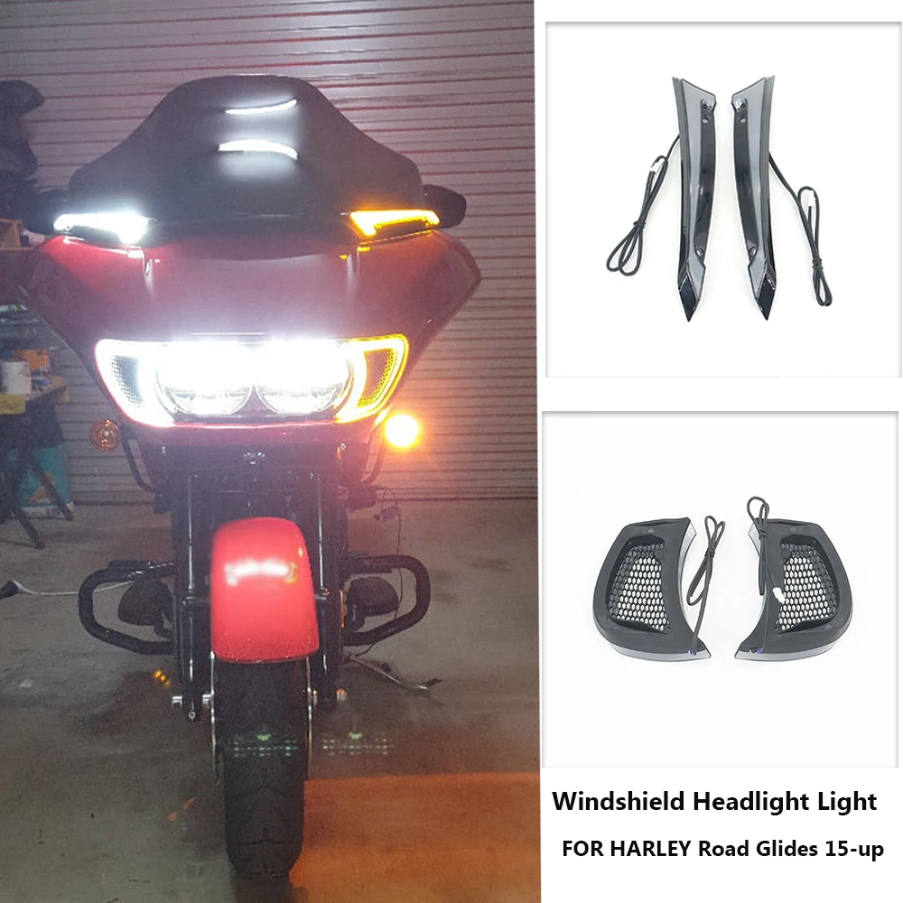 Motorcycle Tracer Windshield Headlight Decorative Lights Daylight Running Lamps Turn Signal Lamps For Harley Road Glides 2015-UP