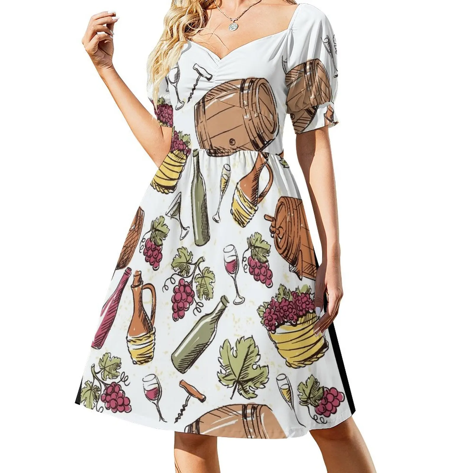 

wine pattern Short-Sleeved Dress summer dresses ladies 2025 ceremony dresses summer dresses women 2025 women