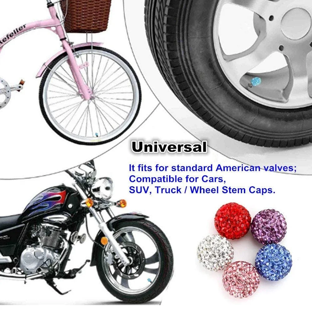 AUTCOAT Valve Stem Caps, 4Pcs Handmade Crystal Rhinestone Universal Car Tire Valve Caps, Dustproof Bling Car Accessories