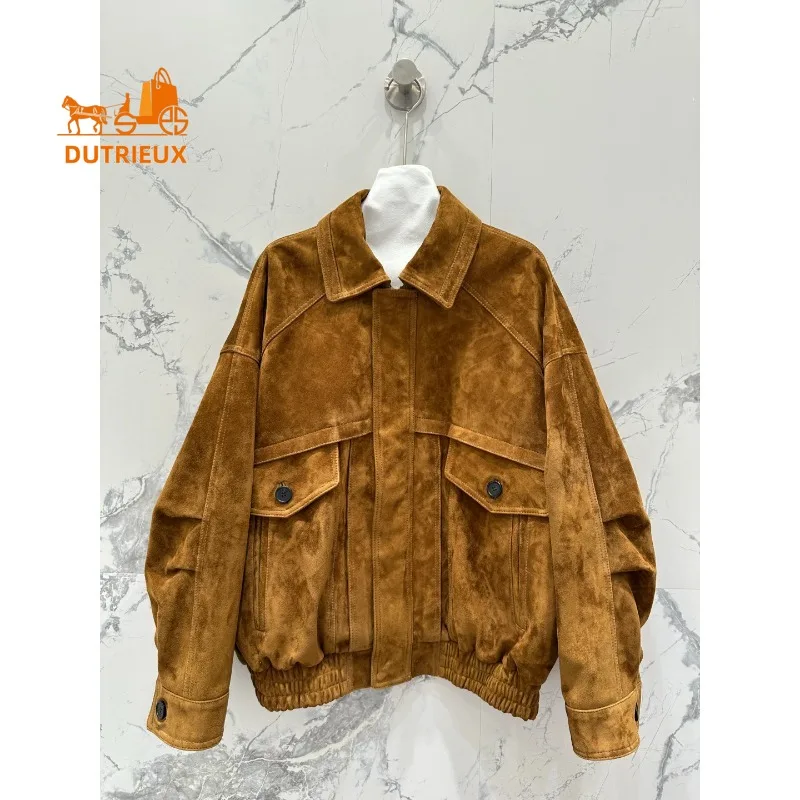 Winter Motorcycle Jacket Lapel Mid-length Unisex Style Deerskin Craftsmanship, 100% Genuine Sheepskin Temperament Fashion Coat