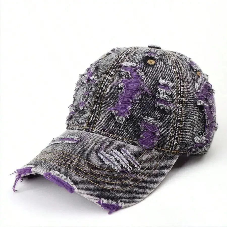 

Fashionable Distressed Denim Baseball Cap. A Great Gift For Friends. A Comfortable Sun-Protective Beanie For Outdoor Activities.