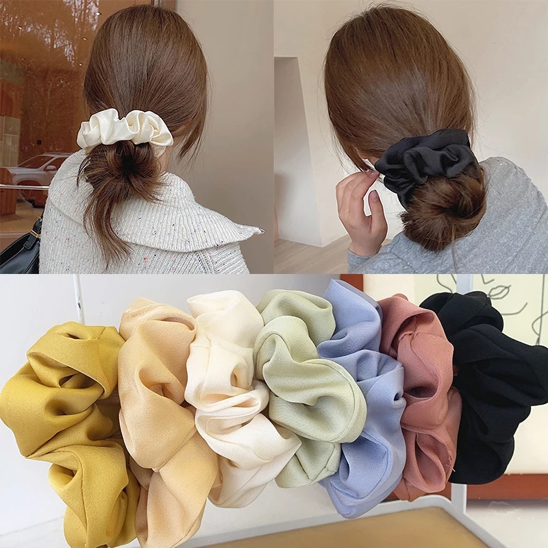 Satin Scrunchies Girls Elastic Hair Band Ponytail Holder Ties Rubber Bands Fashion Women Accessories Solid Color Scrunchy