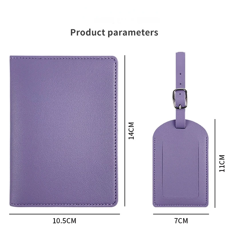 Solid Color PU Leather Luggage Tag Passport Holder Set Passport Protective Cover Protector Travel Portable ID Credit Card Holder