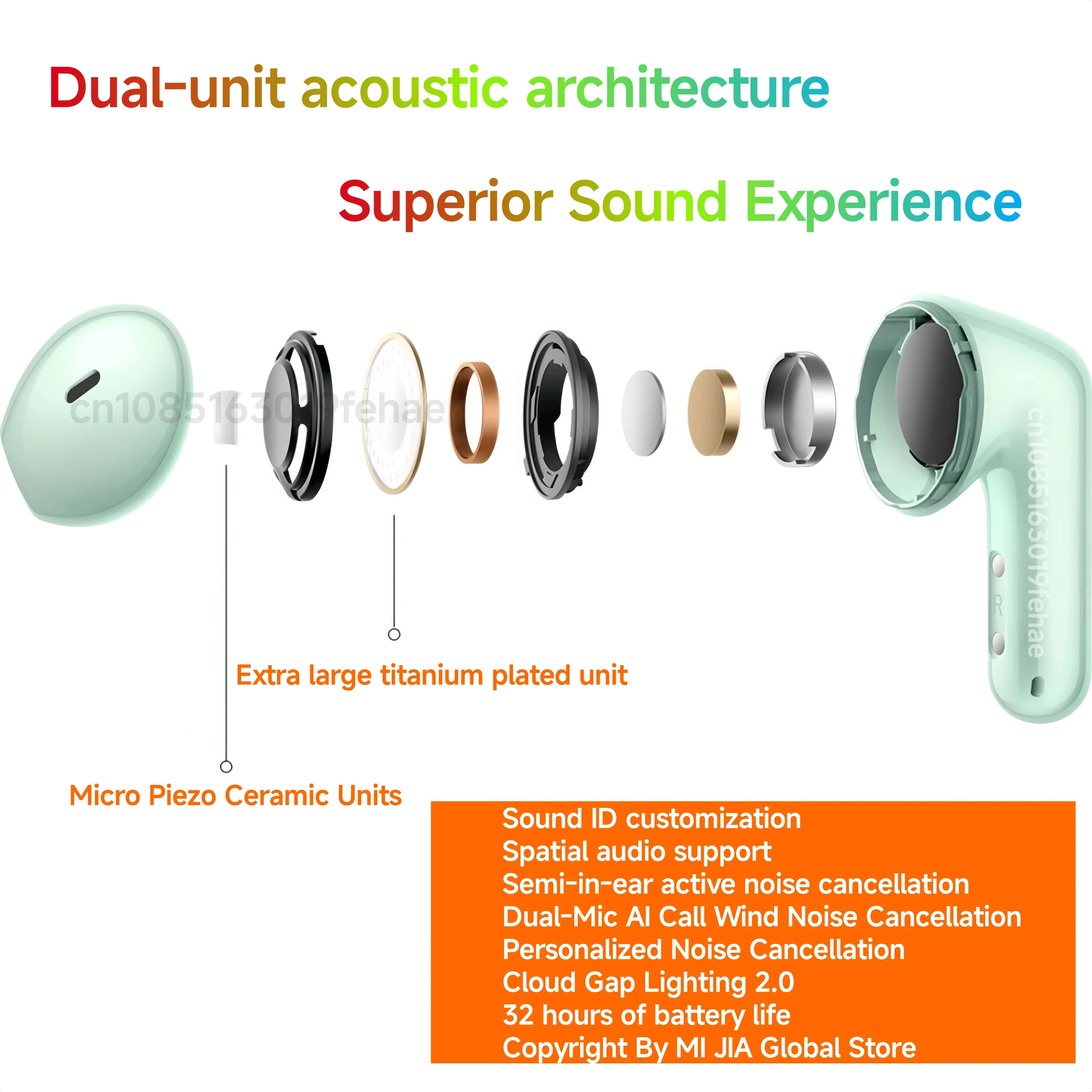 Xiaomi REDMI Buds 7S Semi-in-ear Active Noise Reduction Bluetooth Headset Dual Unit 32 Hours Long Battery Life Sports Headset