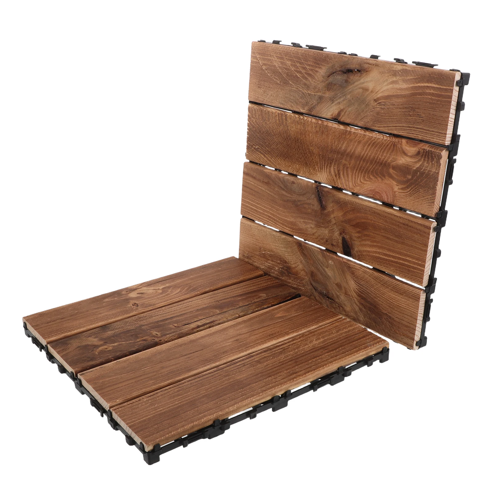 

2Pcs Outdoor Waterproof Wood Floor Tiles Interlocking Decking Balcony Patio Wood Flooring Light Brown