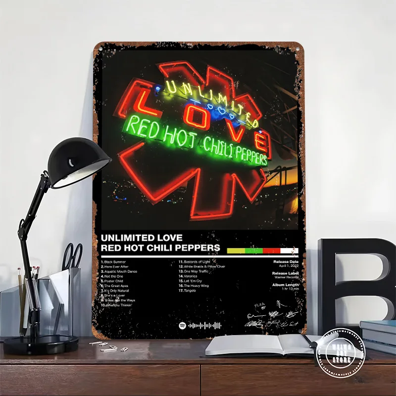 Red Hot Chili Peppers - Unlimited Tin Poster Customized Wall Art Retro Vintage Metal Signs for Fans Room Decoration Gaming House