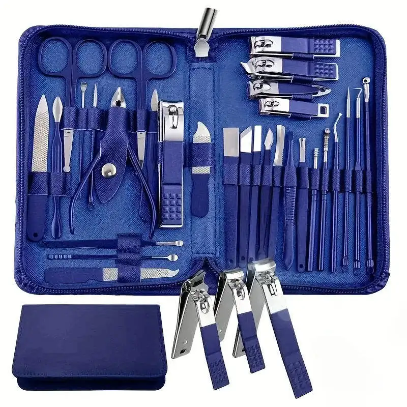 Juego de cortaúñas 30 en 1, juego de manicura, kit de uñas para mujeres y hombres, kit de manicura de acero inoxidable profesional con estuche de viaje