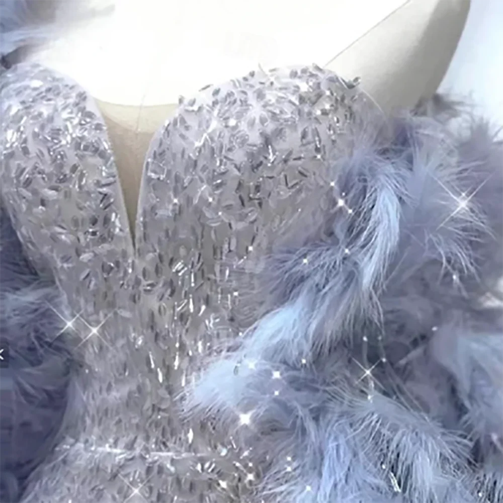 Luxury Sequined Sleeveless Feather Beading Mermaid Evening Dresses Birthday Party Prom Gowns Customized