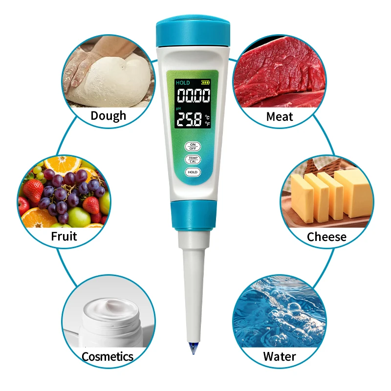 

High-precision digital acidity meters for fruits, meats, breads, cheeses, water, and swimming pools