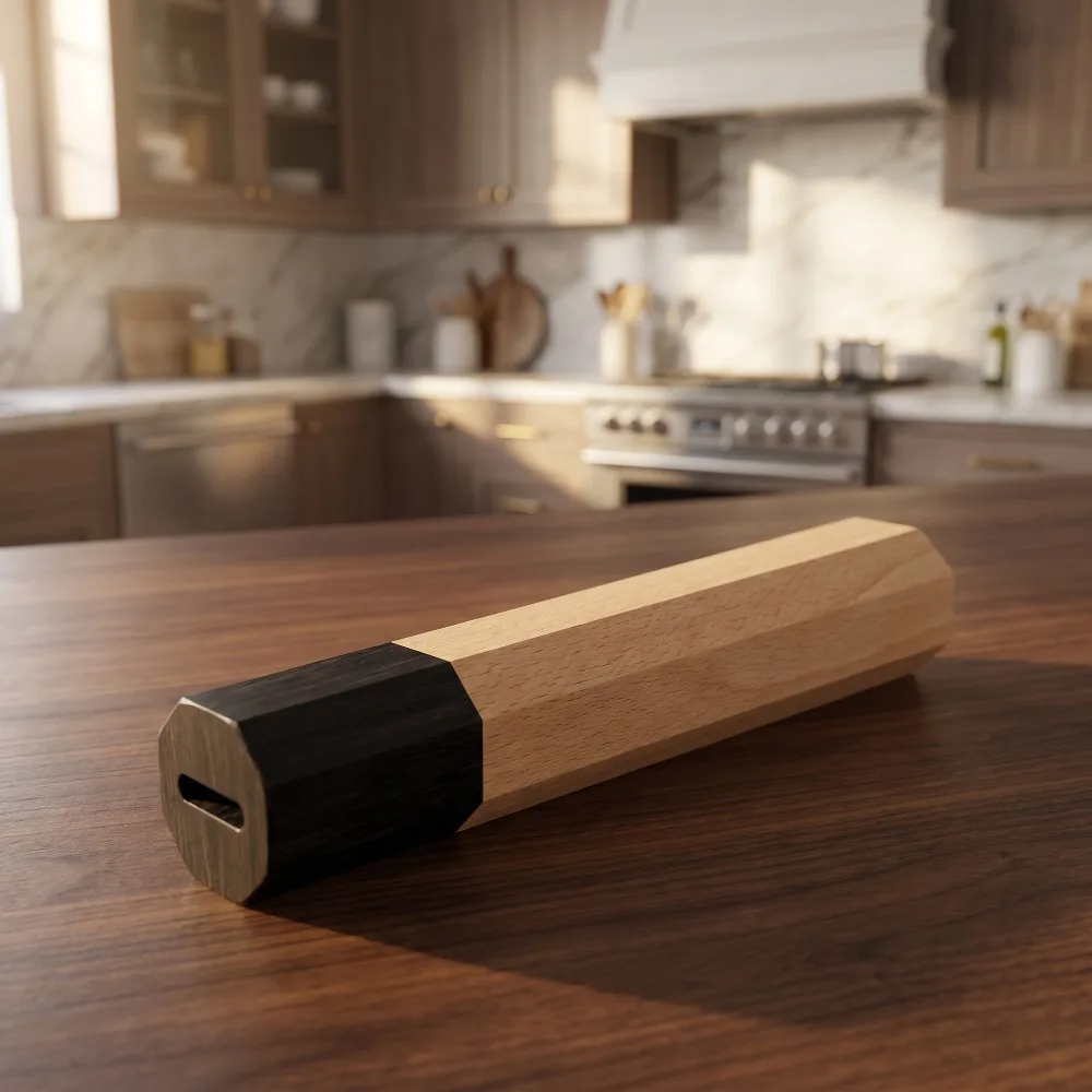 Natural Solid Wood Knife Handle Blank Octagon Shape Pre-Slot Wooden Grip for Chef Knife Craft