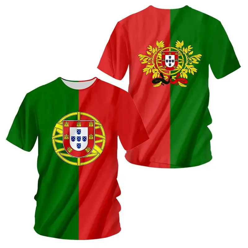 3D Print Portugal Flag National Emblem Tshirt For Men Summer Short Sleeve O-neck Tee Tops Streetwear Oversized Mens T Shirts