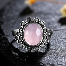 Fashion 925 Silver Ring Oval 8*10MM Natural Amethyst Rose Quartz Retro Wreath Engagement Wedding Party Gift Wholesale