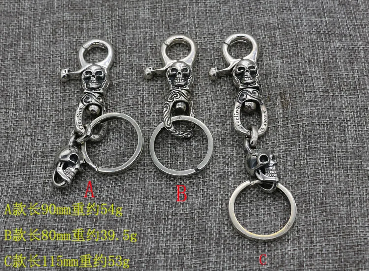 Thai Silver Retro Skeleton Male Personality High Block Punk Waist Hang Buckle Sterling Silver Cross Keychain Creative Gift