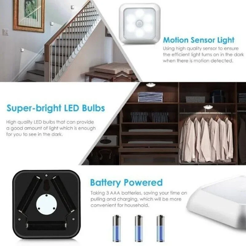 LED Night Light Smart Motion Sensor Night Light 3A Battery-powered Bedside Lamp Closet Bedroom Hallway Staircase Lighting