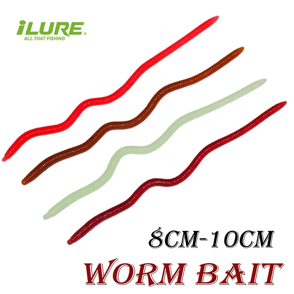 

Fisherman Slow Sinking Bass Worm Soft Baits 80mm 100mm Artificial Silicone Lure Earthworm Worm Sea Fishing Soft Bait Wobblers