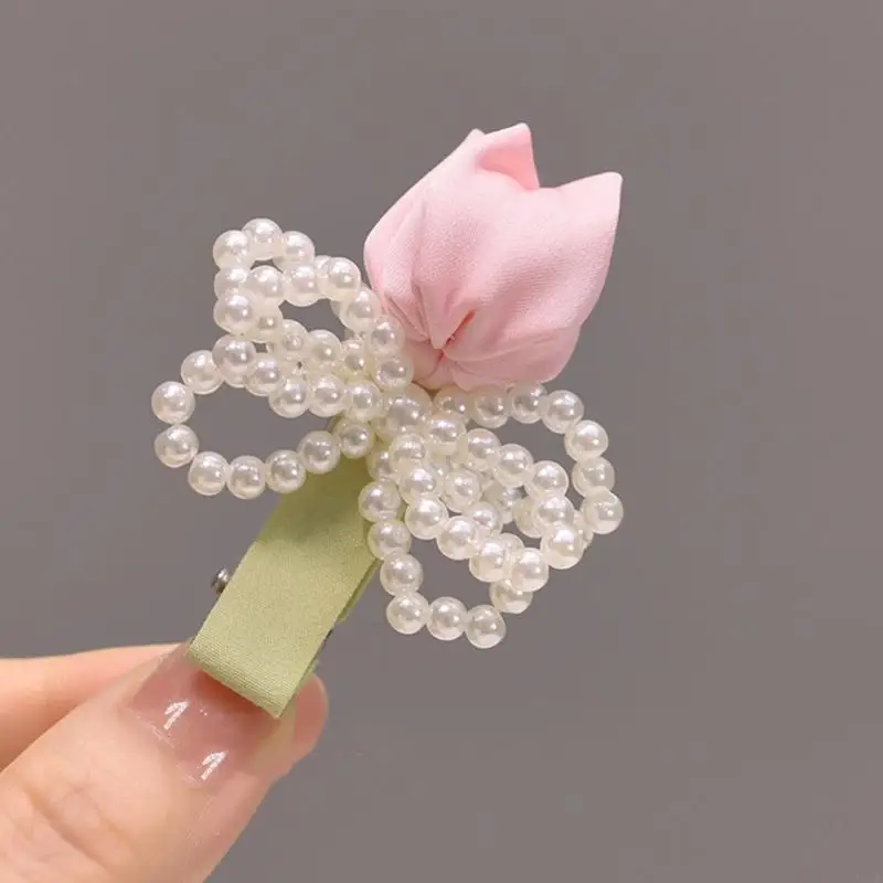  Handwoven Pearls Side Hair Clip Flower Soft Fabric Providing Comfort And Stability For Adults And Children