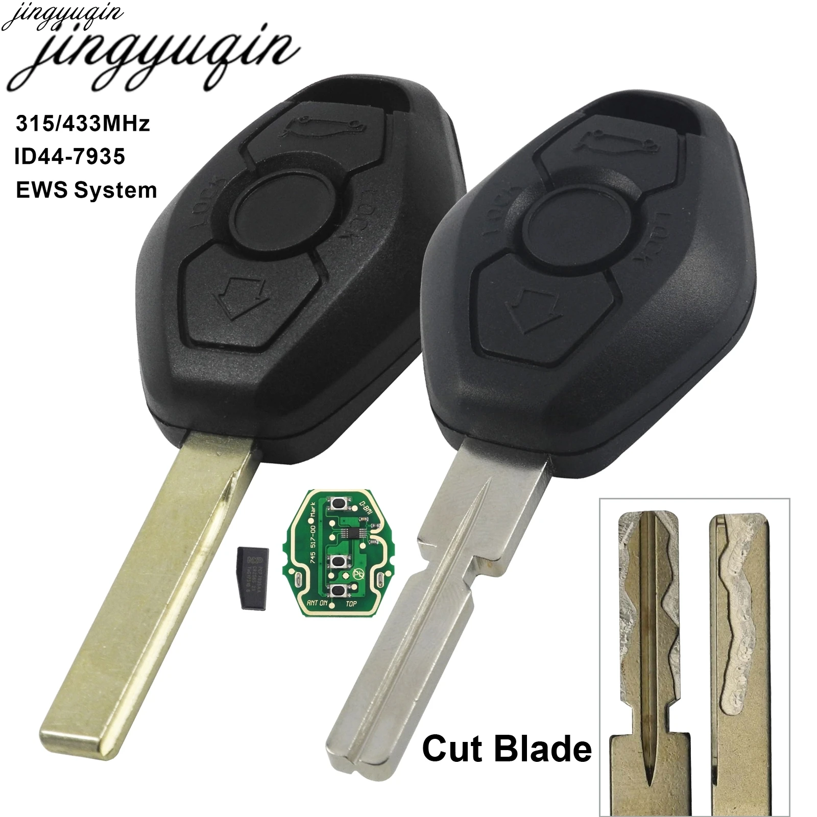 Jingyuqin Cut Blade Remote Car Key for BMW EWS System PCF7935 Chip 315MHz or 433MHz for X3 X5 Z3 Z4 1/3/5/7 Series