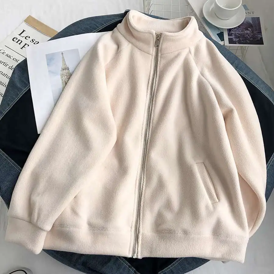 Oversized 150KG Women Casual Zipper Jacket Winter Fleece Hoodies Harajuku Sweatshirt Solid Color Streetwear Warm Coat Korean