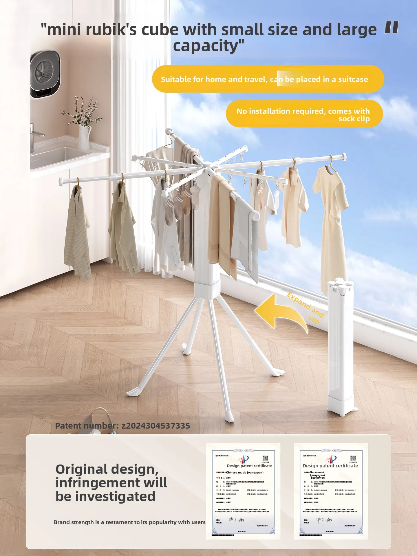 Mini Folding Freestanding Clothes Drying Rack, Simple Laundry Pole, Practical Hanger for Balcony Indoor Home Use