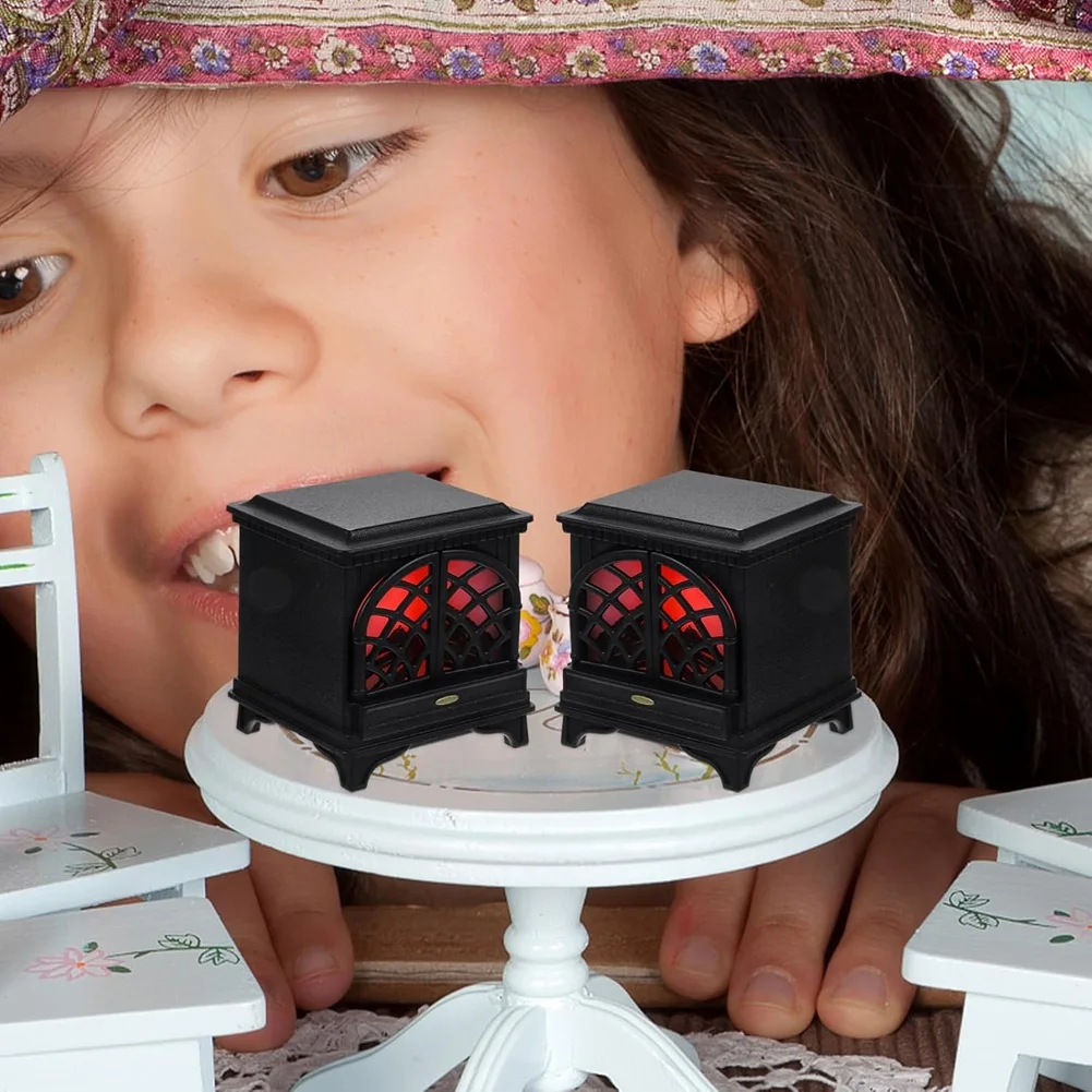 KSOL 1:12 Scale Dollhouse Fireplace with LED Light, Miniature Furniture Accessory, Black
