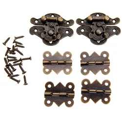 6Pcs/set Cabinet Hinges with Antique Bronze Jewelry Wooden Box Case Toggle Hasp Latch Furniture Accessories Vintage Hardware
